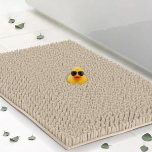 ITSOFT Plush Bathroom Rug 47"x21", Absorbent Machine Washable Non Slip Chenille Bath Mats, Quick Dry Bathmat, Bath Rugs for Bath, Shower, Bedroom, or Door Mat, Beige