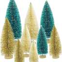 Yahpetes Christmas Trees 9 Pcs Artificial Bottle Brush Tabletop Trees Christmas Table Decorations for Xmas Holiday Party Decor (Blue-Green,Gold,Beige 9Pcs)