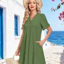MOLERANI Womens Casual Button Front Summer Dress,Deep Army Green,S (S)
