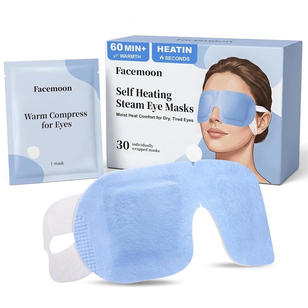 30 Pack Self Heating Warm Compress for Dry Eyes: Steam Eye Mask for Digital Eye Strain & Stye Treatment, Disposable Heated Eye Mask, Moist Heat No Microwave or Washcloth Needed, Unscented Travel Ready