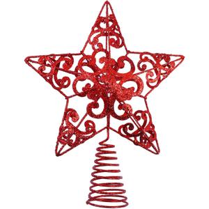 Aneco 10 Inches Metal Glittered Christmas Tree Topper Star Treetop Decoration for Christmas Home Decor, Red Aneco 10 Inches Metal Glittered Christmas Tree Topper Star Treetop Decoration for Christmas Home Decor, Red
