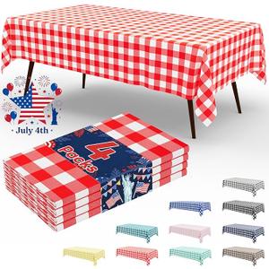 misaya 4 Packs Buffalo Disposable Table Cloth, 54 x 108 Inch Waterproof Plastic Tablecloth, Rectangle Red and White Checkered Table Covers for Picnic, Birthday, 4th of July Party