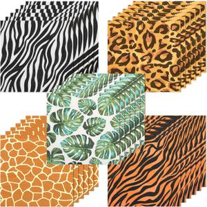 100 Pieces Jungle Safari Animal Print Party Disposable Animal Napkins Safari Napkins for Baby Shower Birthday Party, 5 Styles