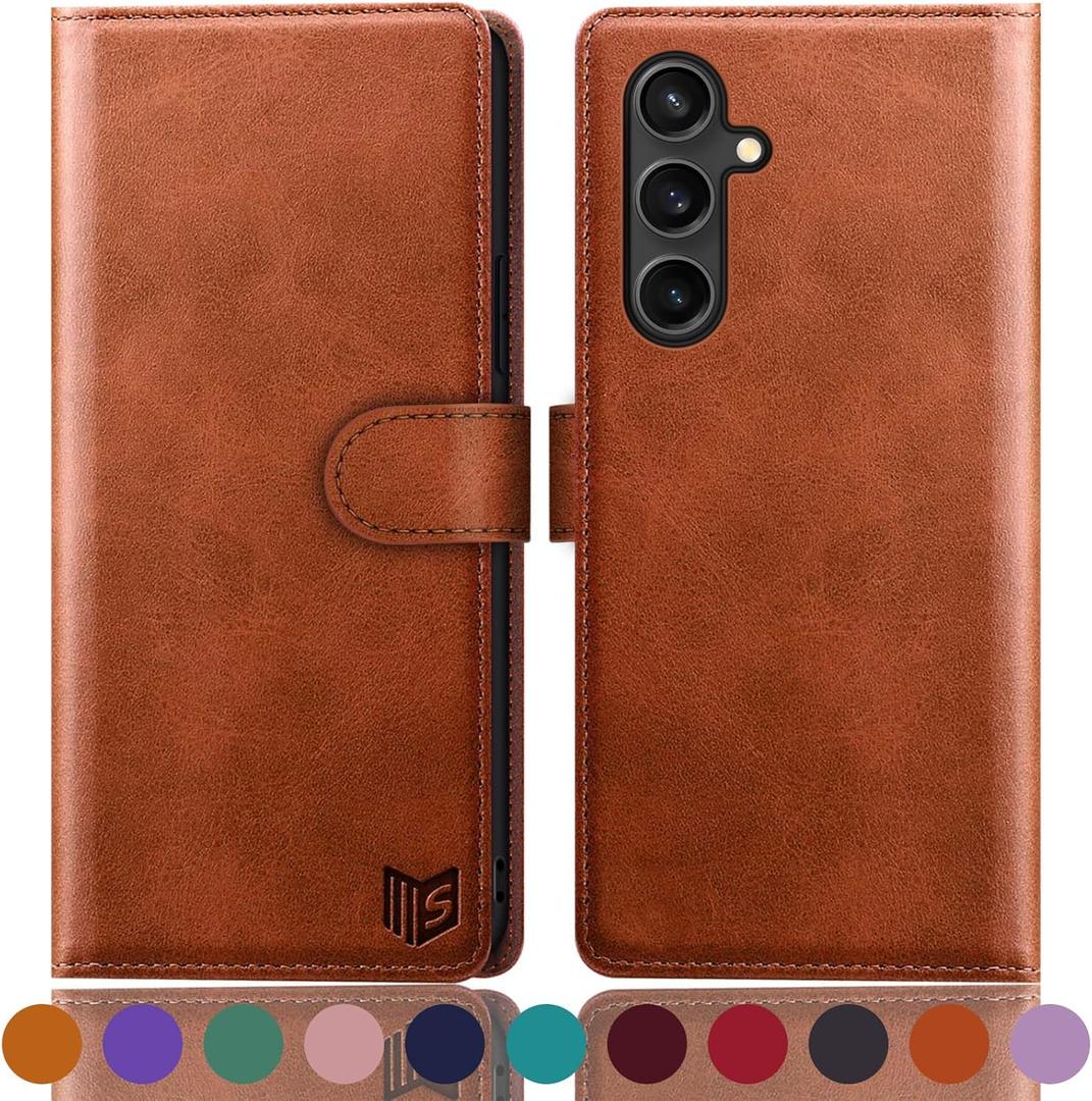 SUANPOT for Samsung Galaxy S23 FE Wallet case RFID Blocking Credit Card Holder,PU Leather Flip Folio Book Phone case Cover Women Men for Samsung S23 FE 5G case Wallet Light Brown