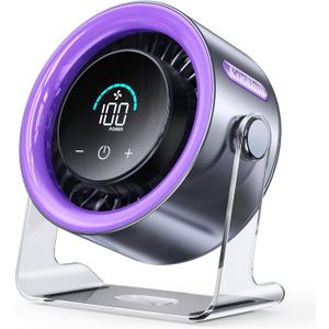 USB Desk Fan for Bedroom: 100 Speeds Digital Display Quiet Table Fan with Turbo Airflow, 120 Rotating Small Rechargeable Battery Desktop Fans for Bedroom Home Office (Purple)