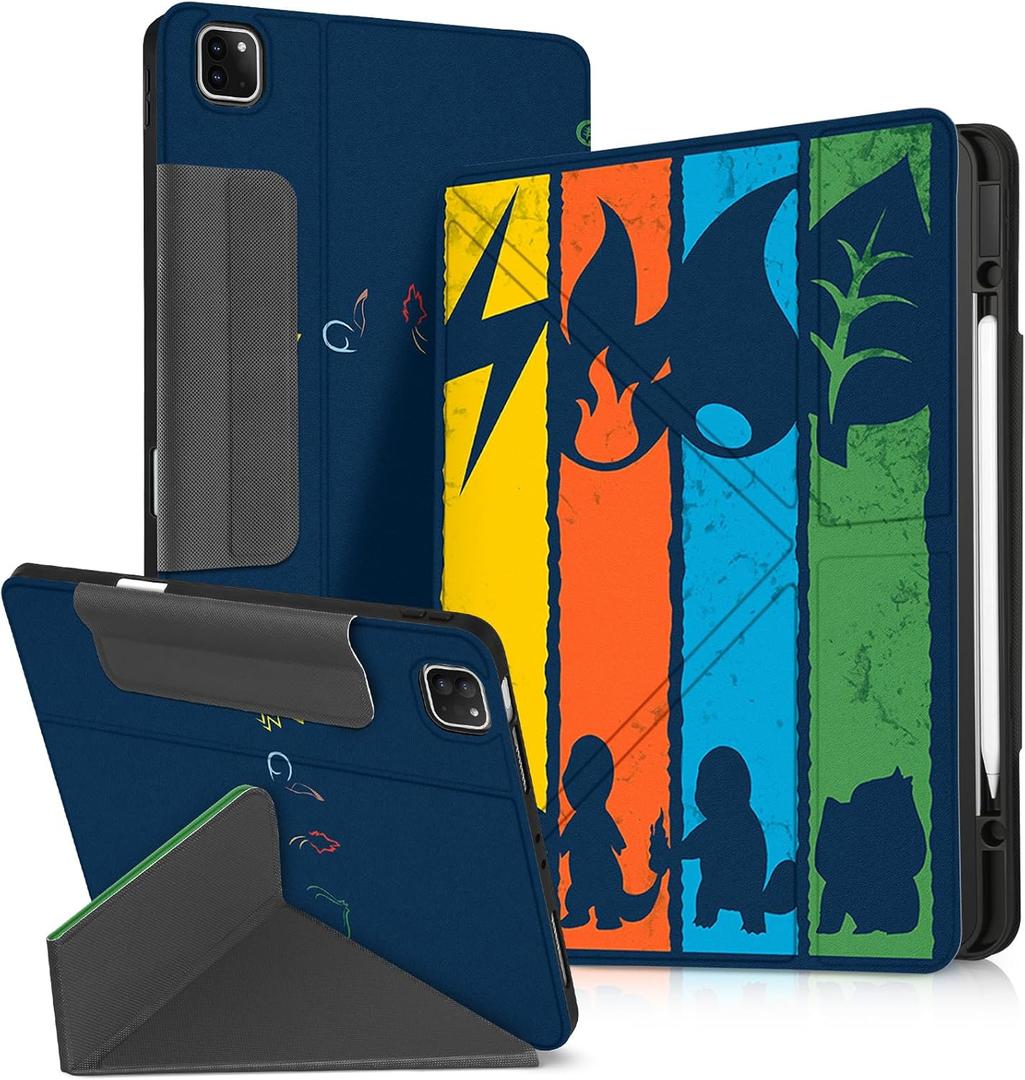 for iPad Air 13 Inch M3 2025 & M2 2024 Case for iPad Pro 12.9 inch 2022/2021/2020/2018 Case - Folio Protector Cover with Pencil Holder Cute Cool Cartoon for Boys Girls, Color BKM