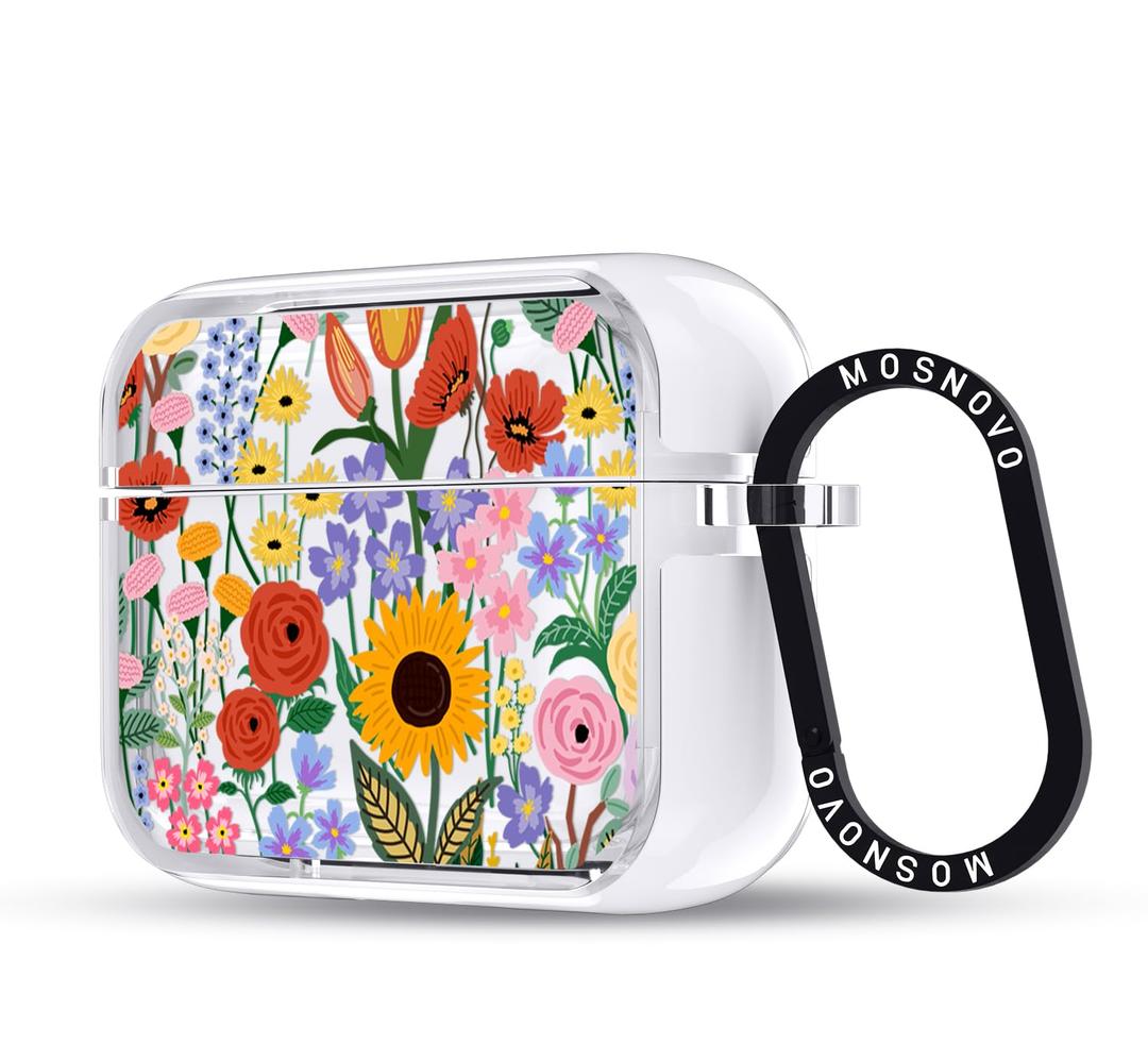 MOSNOVO for AirPods Pro 3 Case, Protective Clear Case with Shockproof Dual Layer Hard Luxe Metal Ring Designed for AirPods Pro 3 Generation - Blossom & Bloom