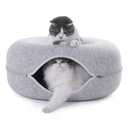 Large Cat Tunnel Bed for Indoor Cats with 3 Toys, Scratch Resistant Donut Cat Bed, Up to 30 Lbs (L 24x24x11, Light Grey)