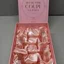 GLASSIQUE CADEAU Vintage Art Deco Blush Pink Coupe Glasses with Gold Rims | Set of 4 | 7 oz Crystal Ribbed Cocktail Glassware for Drinking Champagne, Martini, Cosmopolitan | Girly Speakeasy Saucers