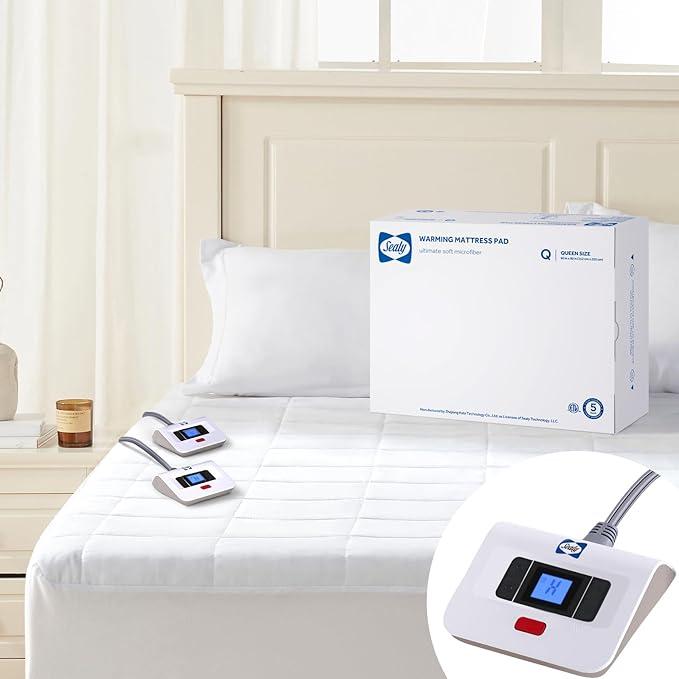 Sealy Electric Mattress Pad Queen Size, 10 Heating Settings Heated Mattress Pad, Bed Warmer with Dual Controller & Auto Off 112 Hours, Fit Up to 17 Inch, Machine Washable, 60"x80"