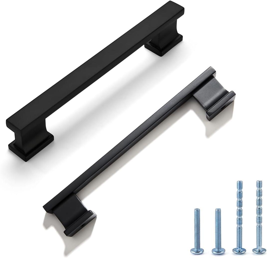LIMUR 10 Pack 3 Inch (76 mm) Hole Center Matte Black Cabinet Pulls - Solid Zinc Alloy Kitchen Cabinet Handles, Drawer Pulls, Drawer Handle, Wardrobe & Dresser Handles, Cupboard Hardware
