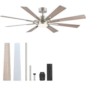 VONLUCE Ceiling Fans with Lights, 60 Inch Ceiling Fan and Remote, 3CCT, 6 Speeds Reversible Quiet DC Motor, Ceiling Fan for Living Room Farmhouse Bedroom Kitchen Patio Indoor, Nickel