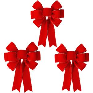 SIMISI RIBBON 3 Packs Red Bows Christmas Decorations Big Wired Velvet Bow with Gold Border for Wreaths Outdoor, Gift Wrapping, Tree Topper, Outside (12 * 14 inch)