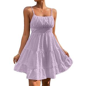 Floerns Women's Swiss Dots Sleeveless Ruched Bust Ruffle Hem Cami Short Dress