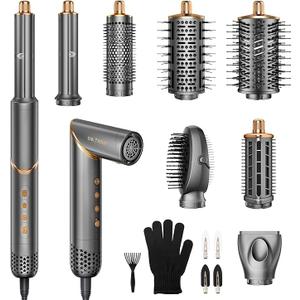 8 in 1 Hair Styler Set & Hair Dryer Brush, 110,000 RPM High-Speed Negative Ionic Foldable Hair Dryer Fast Drying, Multi Professional Hot air Styler for Curling Volumizing Straightening Styling(Gray)