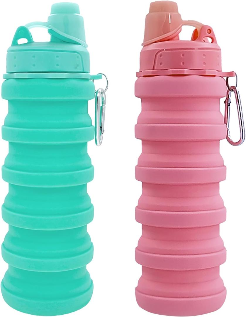 Collapsible Water Bottles Travel water bottle Sports Portable Sport Water Bottle Reusable Water Bottles comes with mountaineering Buckle 500ml silicone Water-proof camping water bottle (Green+Pink) Collapsible Water Bottles Travel water bottle Sports Portable Sport Water Bottle Reusable Water Bottles comes with mountaineering Buckle 500ml silicone Water-proof camping water bottle (Green+Pink)