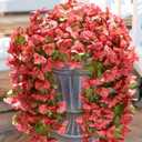 HyeFlora Bougainvillea Artificial Hanging Flowers Plants for Outdoors Winter Decoration, 2pcs Faux Bougainvillea Vines Red Fake Flowers Realistic UV Resistant Silk Flowers for Outside Planter Yard Urn