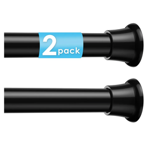 2Pcs Tension Curtain Rod 31 To 76 Inch Black Shower Curtain Rod No Drilling Adjustable Spring Loaded Curtain Rods 7/8"Diameter Shower Rods For Bathroom Windows Bedroom Closet Doorway Door