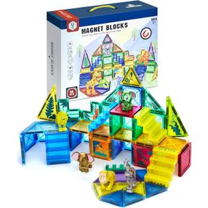 Magnetic Tiles Blocks: 56PCS Mini Magnet Blocks Building Toys for Toddler Kids Age 3-7, STEM Sensory Toys, Forest Animal World Creative Games
