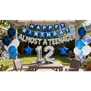 12th Birthday Decorations for Boys Blue, Almost a Teenager 12th Birthday Silver 12th Birthday Banner Number 12 Star Foil Balloons Confetti Balloons for 12 Years Old Birthday Boys(12th)