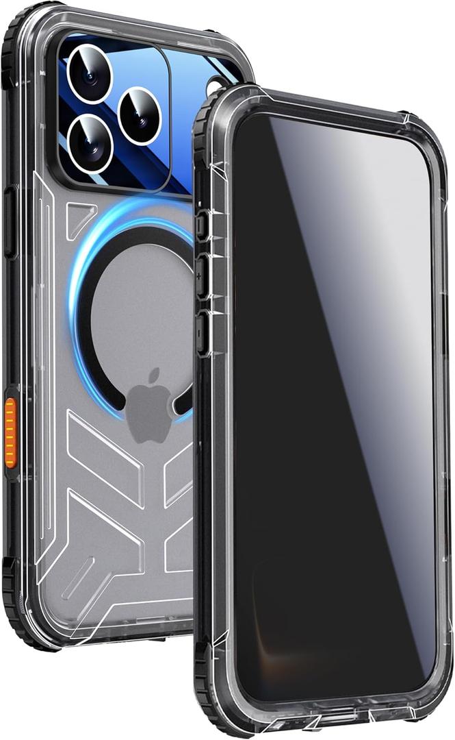 for iPhone 17 Pro Max Waterproof Case with Magsafe, Built-in [Privacy Screen Protector] [Lanyard], IP68 Water Proof Full Body Dustproof Anti-Spy Frosted Protective Phone Cover, 6.9" Black
