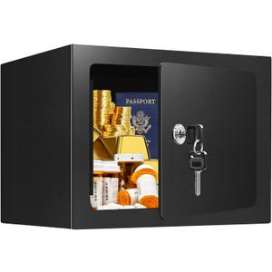 0.25 Cuft Small Fireproof Safe Box with Key Lock, Hidden Steel Security Box, Safe Lock Box for Cash, Jewelry, Passports and Medications, Fire proof Safes for Home Use, 9.06" W x 6.69" D x 6.69" H