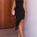 ZESICA Women's 2026 Summer Strapless Bodycon Tube Dress Sexy Off Shoulder Mesh Irregular Ruffle Backless Party Midi Dresses (Black, XL)