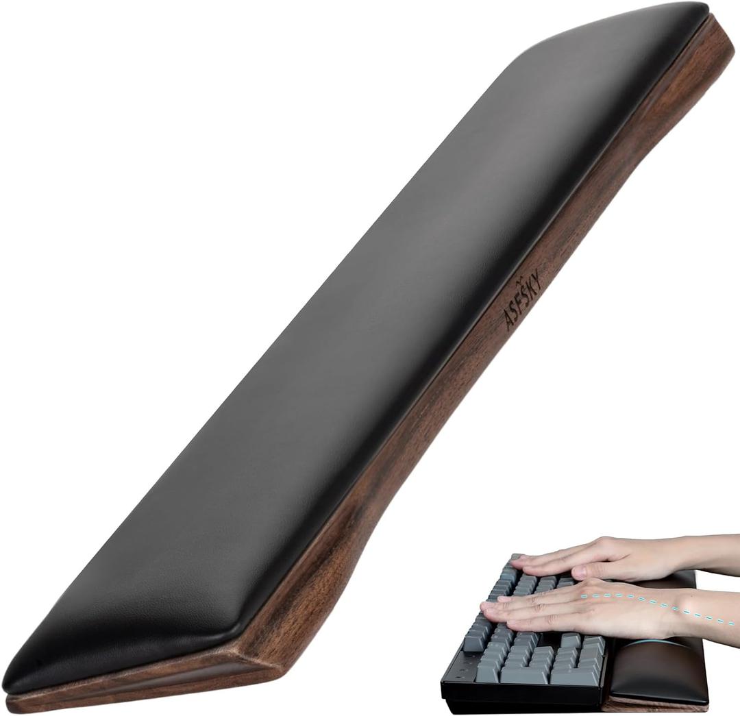 Keyboard Wrist Rest with Memory Foam Anti-Slip Rubber Base Ergonomic Wooden Wrist Rest for Mechanical Keyboard Durable and Easy to Clean for Gamer Staff (Walnut)