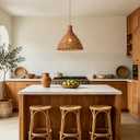 Wabi Sabi Rattan Pendant Light, 16" Cone Farmhouse Wicker Hanging Lamp, Brown Bohemian Hanging Light for Kitchen Island, Dining Room, Bar, Foyer, Bedroom, Living Room
