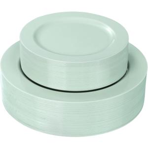 FLOWERCAT 60PCS Sage Green Plates - Heavy Duty Plastic Plates Disposable for Spring Party - Includes 30PCS 10.25inch Sage Green Dinner Plates and 30PCS 7.5inch Dessert Plates