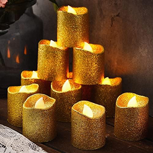 Honoson 24 Pack Gold Candles Party Decoration Flameless LED Tea Light Battery Operated Candle for Halloween Christmas Valentine Diwali Wedding Table Centerpiece