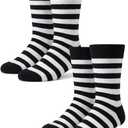 Syhood 2 Pairs Men's Dress Socks Combed Cotton Anti Odor Quick Dry Moisture Wicking Size 8-14 Crew Socks(Black and White Stripe)