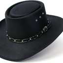 Western Faux Felt Gambler Cowboy Hat -Black L/ XL (Elastic Band)