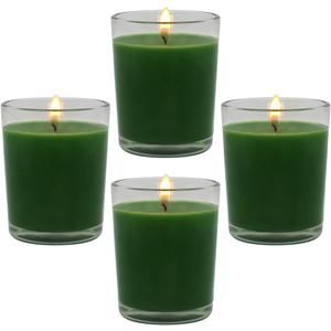 4 Packs Unscented Green Votive Candles in Glass, 2 Inch Natural Soy Wax Scentless Candles for St. Patrick's Day Wedding Party Home Holidays Relaxation Spa, 12-15 Hour Burning Time
