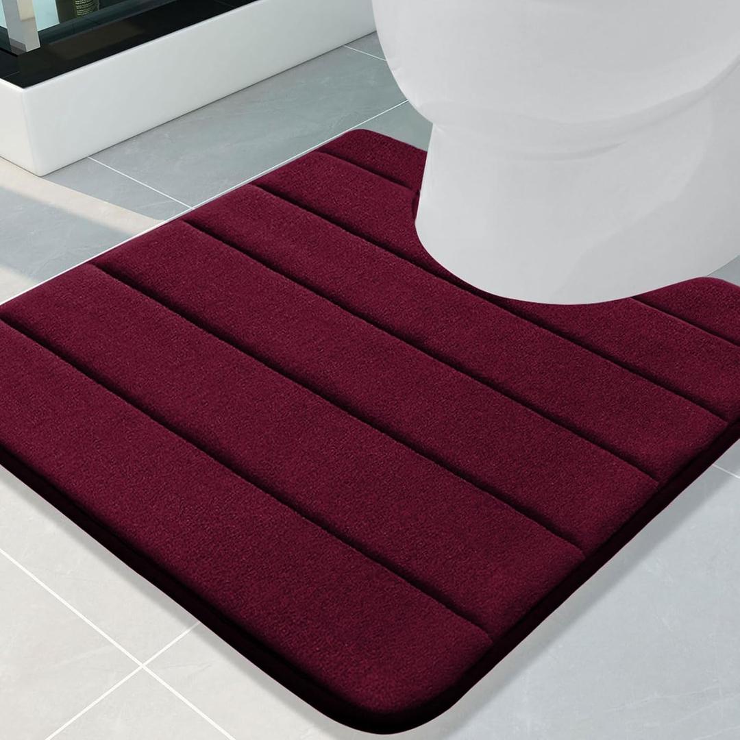 Buganda Memory Foam U-Shaped Contour Toilet Rugs, Non Slip Absorbent, Thick Soft Washable Bathroom Mat, Floor Carpet Bath Rugs Mat for Toilet Base (24" x 24", Burgundy)