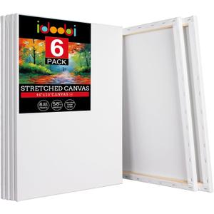 Stretched Canvases for Painting 6 Pack 16x20 100% Cotton Large Canvas Boards for Painting, White Painting Canvas for Oil, Acrylic Paint & Other Painting Media