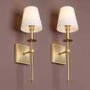 Yosoan Indoor Boho Retro Wall Sconce Set of 2, Vintage Industrial Brass Antique Hardwired Champagne Bronze Flared Fabric Shade for Bedroom Living Room Library Entry Hallway Light Decor(Antique) (2-Pack)