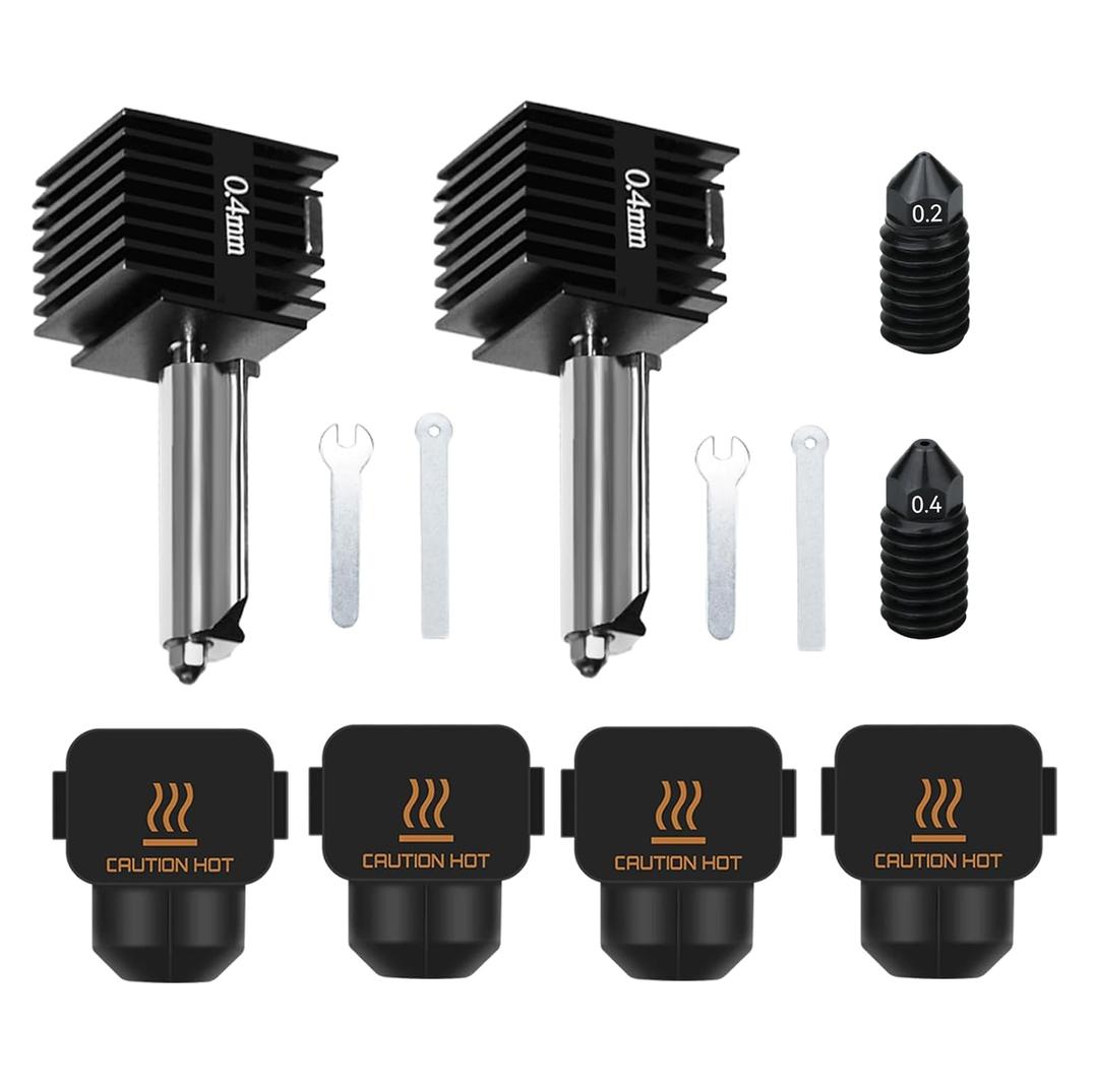 Sahvaim 2 Pack 0.4MM Hotend Kit for Bambu Lab A1 Mini/A1 3D Printer, High-Temperature Hardened Steel Nozzle Extruder Print Head Replacement with Extra 2PCS Nozzle(0.2MM,0.4MM) and Silicone Cover Sock