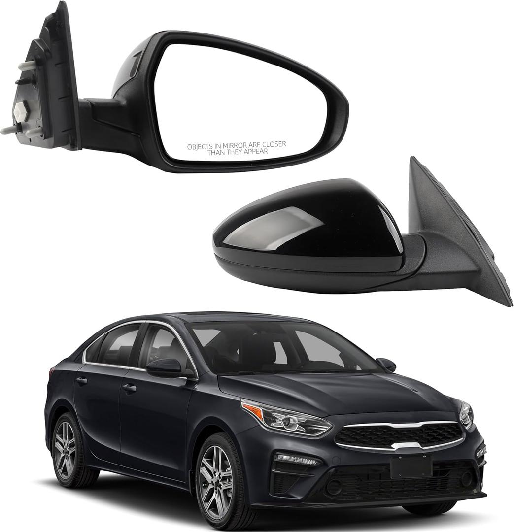 Dasbecan Right Passenger Side Mirror Compatible with 2019-2024 KIA Forte Black Rearview Mirror w/Power Glass/Manual Folding Replace# KI1321226 87620-M7000 (3Pins)