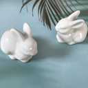 Set of 2 Decorative Bunny Figurine- Ceramic Rabbit Statue/Sculpture for Home Garden Wedding Decor or More (Small)