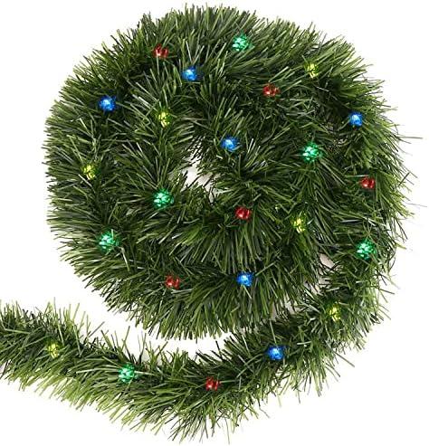 CCINEE 33 Feet Pre-Lit Christmas Garland, Artificial Soft Greenery Garland Decoration with 100 LED Lights for Christmas Decor Holiday Wedding Decoration