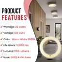 FC8T9/WW 22 Watts 8 Inch Round T9 Fluorescent Circular Light Bulb, Warm White 3000K, FC8T9 980 Lumens G10Q 4-Pin Base 22W Circline Ceiling Lights