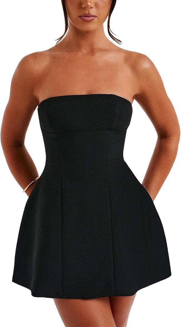LuFeng Women's Sexy Strapless Backless Tube Top Bodycon Dress Sleeveless Cute A Line Mini Dresses, Black, Large