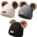 Geyoga Kids Toddler Winter Pompom Hat Baby Knitted Beanie Hat Faux Fur Pom Beanie Cap for Girls Boys 1-3 Years Old (Gray, White, Black)