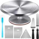 Kootek Aluminium Cake Turntable Set, Baking Tools with Revolving 12" Cake Stand for Decorating, 12.7" Offset Spatula, 3 Stainless Steel Frosting Icing Smoother, Cake Serve Cake Decorating Kit Supplies (Silver)