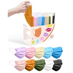 Adult Face Masks Disposable 100 Pack 10 Colors, 4 Ply ASTM Level 3