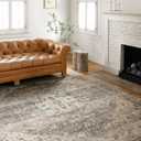 Loloi Hathaway Collection HTH-05 Steel/Ivory 7'-6" x 9'-6", .25" Thick Area Rug, Soft, Durable, Printed, Modern, Low Pile, Non-Shedding, Easy Clean, Living Room Rug