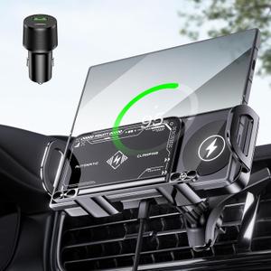 Wireless Car Charger Mount, Auto-Clamping 15W Dual Coil One-Touch 90 Rotatable Car Phone Holder Wireless Charger for Samsung Galaxy Z Fold 7/6/5/4/3, Z Flip, Galaxy S Series and iPhone