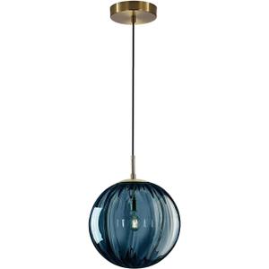 KCO Lighting Glass Globe Pendant Light Single Blue Pendant Lights Kitchen Island Brushed Gold Hanging Light Fixture Mid Century Retro Hanging Lamp Vintage Striped Pendant Light (7.9"-Blue)