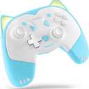 KINVOCA Wireless Controller for Nintendo Switch/Switch Lite, Cute Pro Controller with Turbo, Motion, Vibration, Wake-Up, Headphone Jack and Breathing Light - Blue